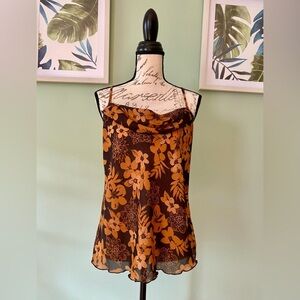 Sheer Floral Print Women's Spaghetti Strap Top Size Large